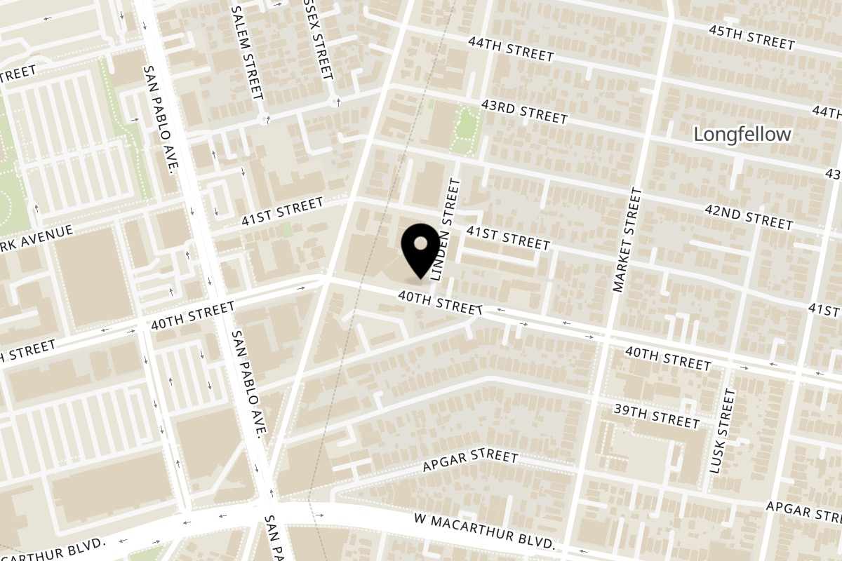 Map showing the location of Shangrila Vegan Linden on 4001 Linden St in Oakland