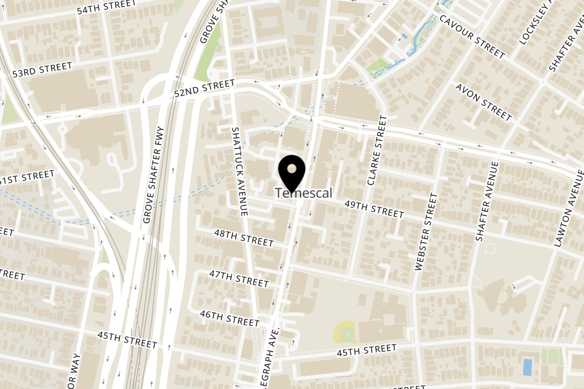 Map showing the location of Shangrila Vegan Temescal on 4905 Telegraph Ave in Oakland